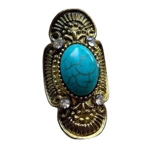 Bohemian Turquoise Gold Tone Rhinestone Adjustable Fashion Ring Costume Jewelry